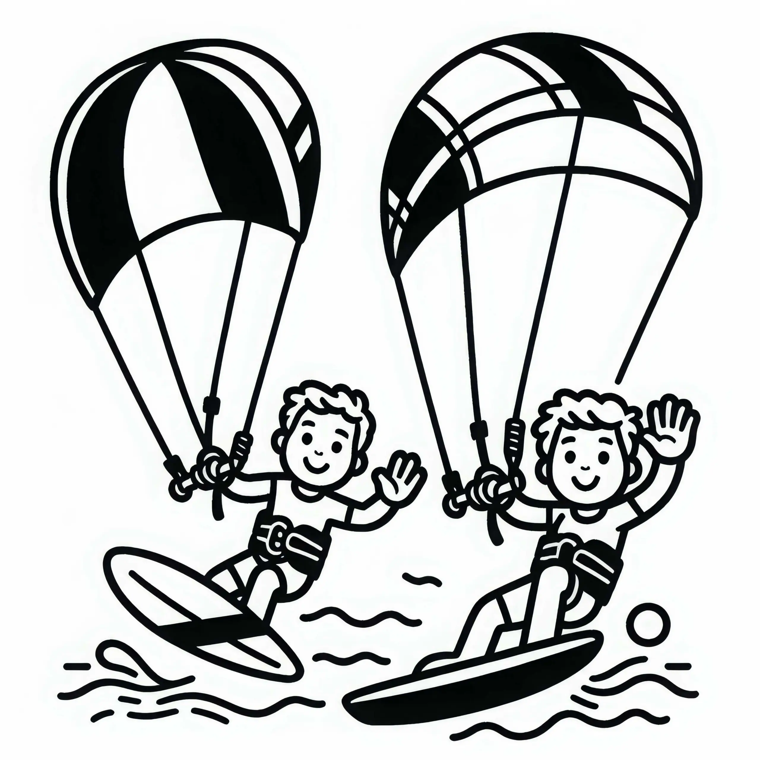 Zwei Kiteboarder Fahren Nebeneinander – Ausmalbild Kostenlos