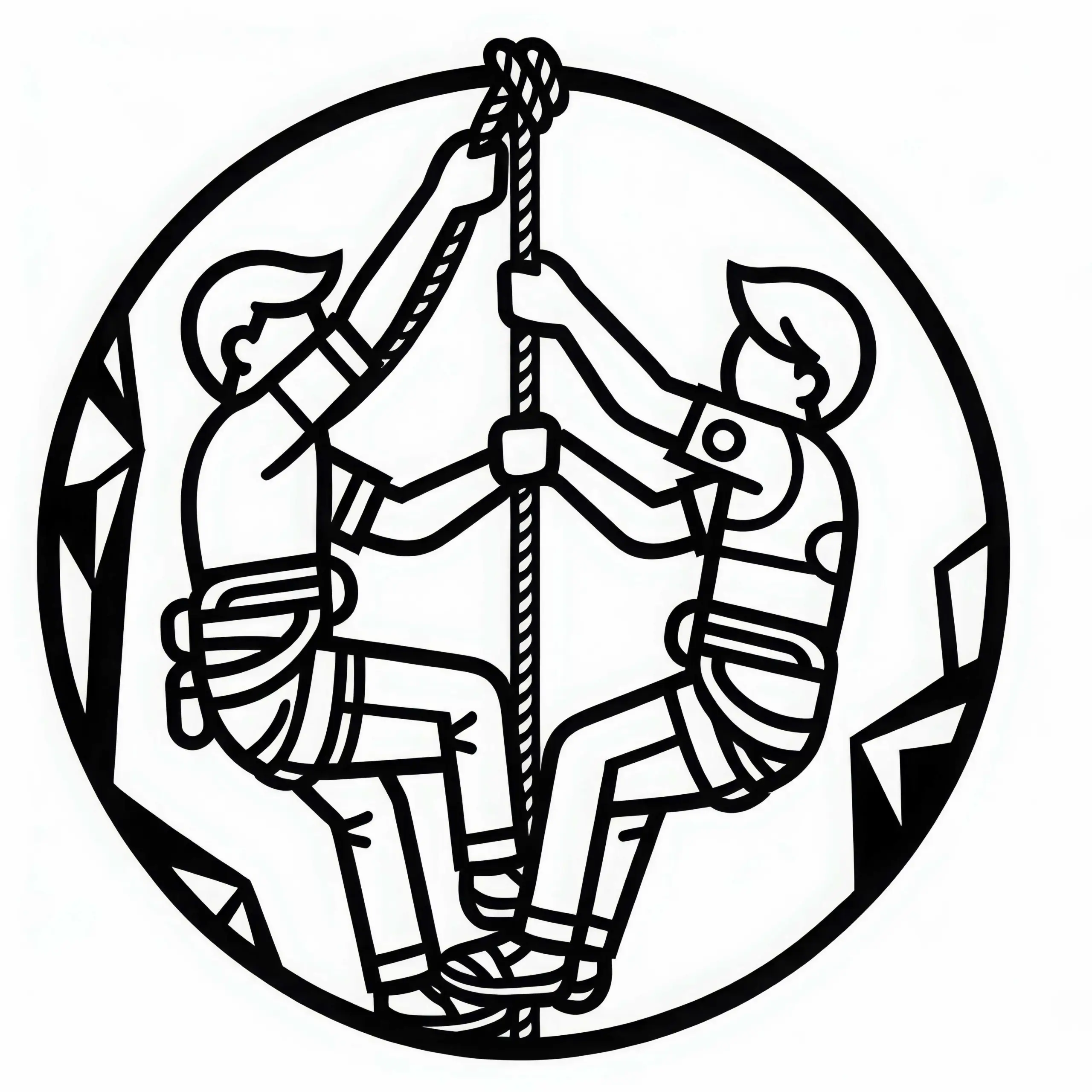 Zwei Kletterer an einem Seil – Malvorlage Einfach Kostenlos (Ausmalbild)