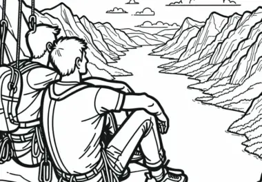 Zwei Kletterfreunde Ruhen Sich Auf Vorsprung Aus – Ausmalbild Kostenlos