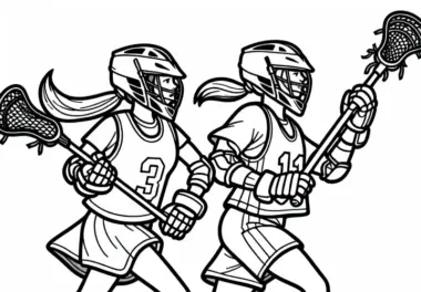 Zwei Lacrosse-Spielerinnen Rennen Nebeneinander – Malvorlage Kostenlos