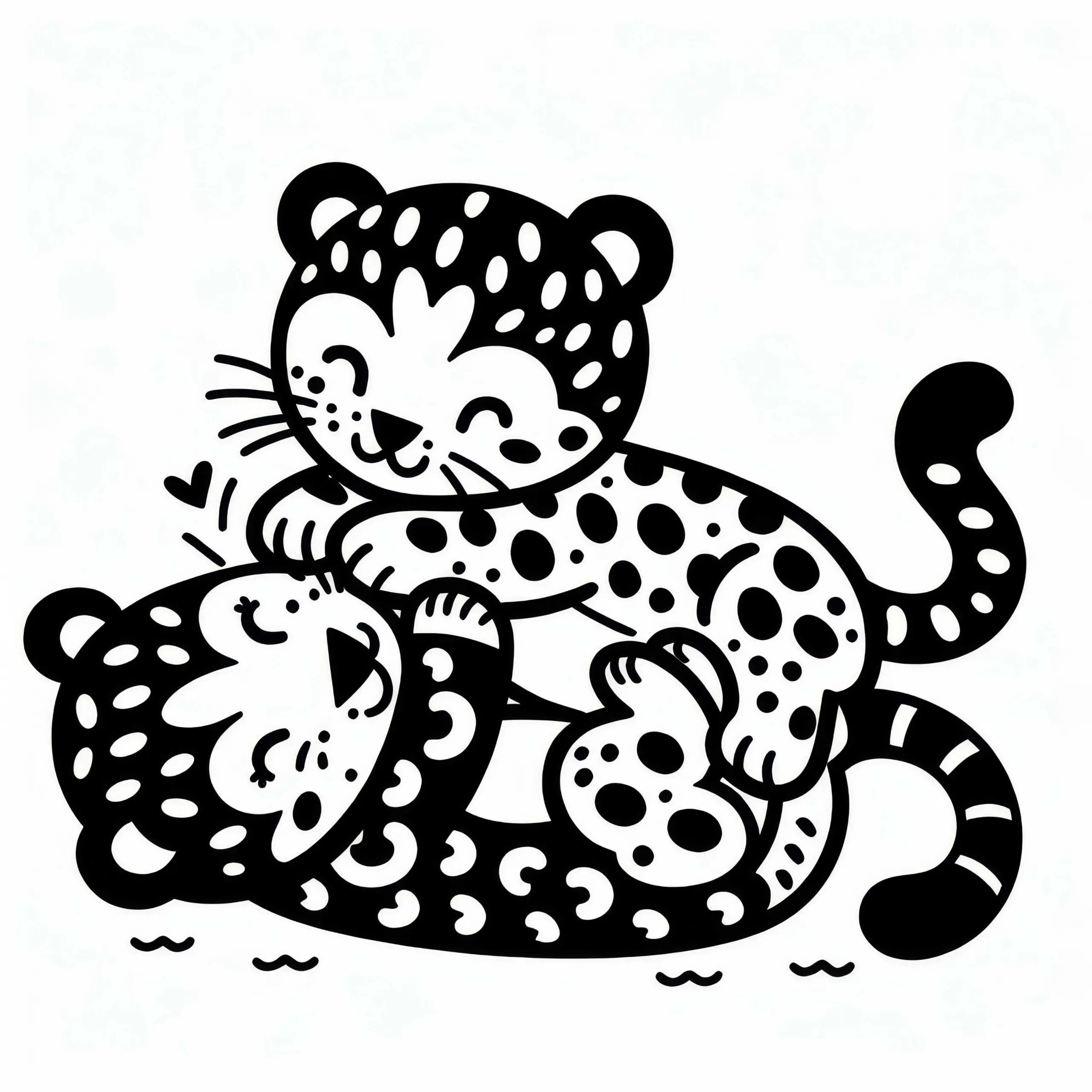 Zwei Leoparden spielen miteinander: Kostenlose Malvorlage (Ausmalbild)