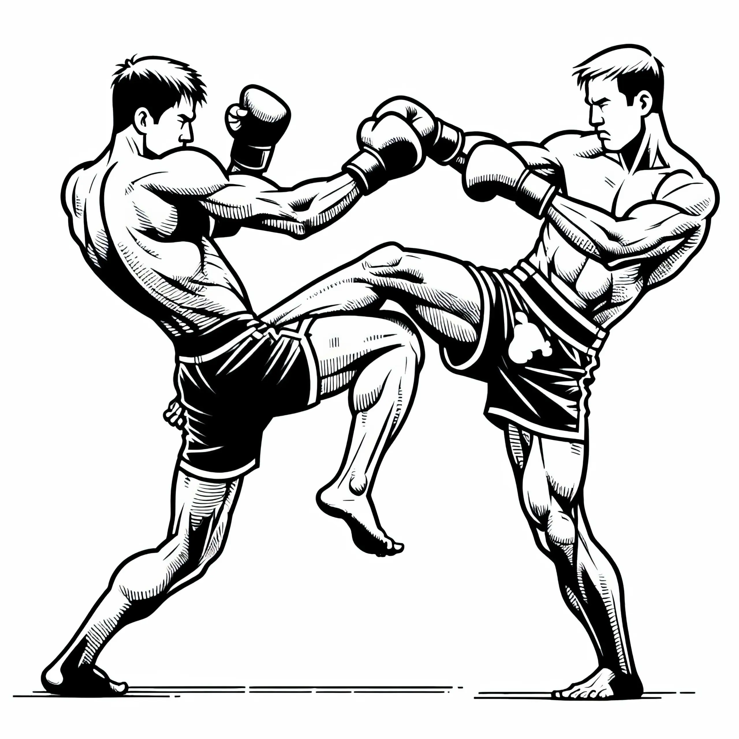 Zwei Muay Thai Kämpfer Ausmalbild Gratis Herunterladen