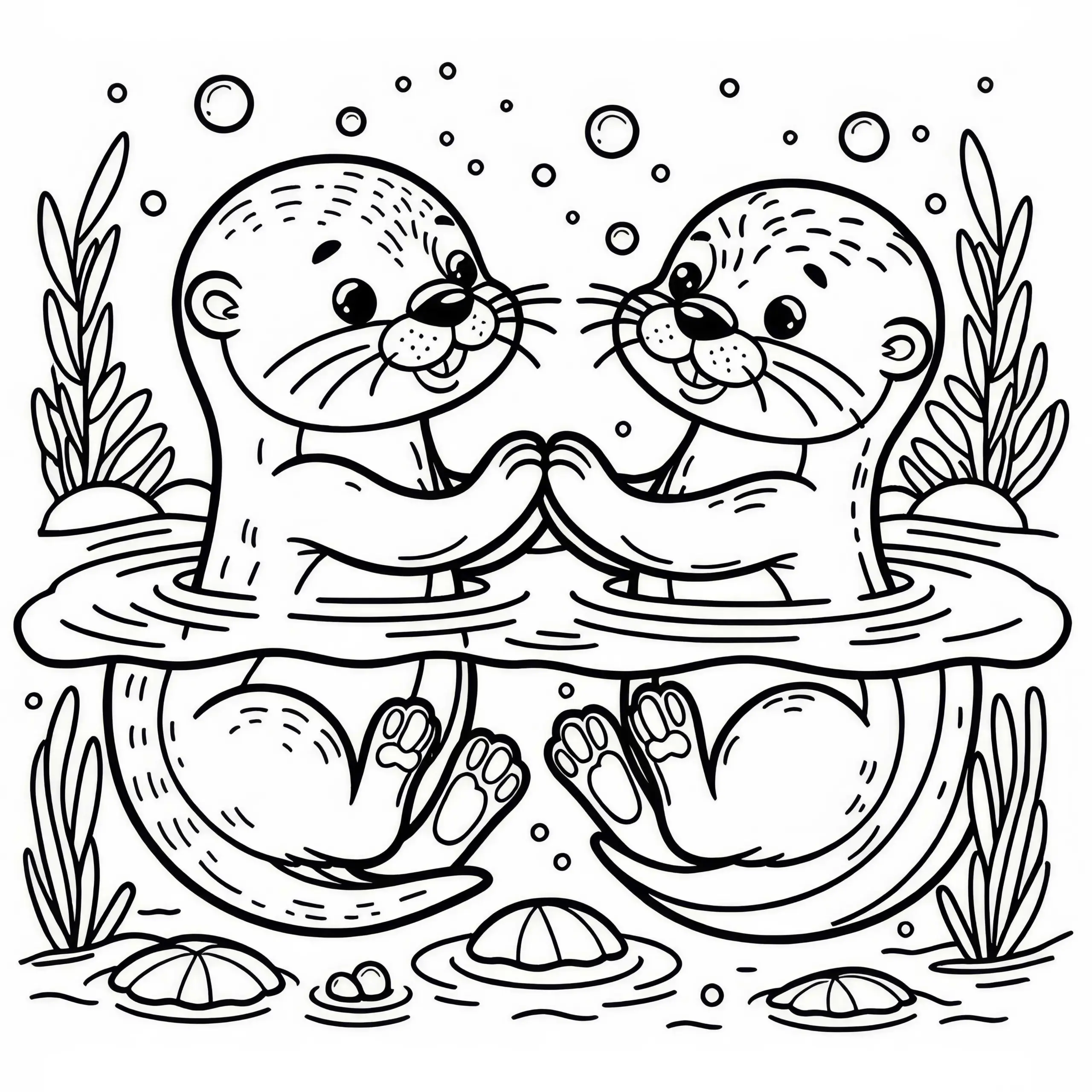 Zwei Otter treiben im Wasser: Einfaches Ausmalbild (Kostenlos)