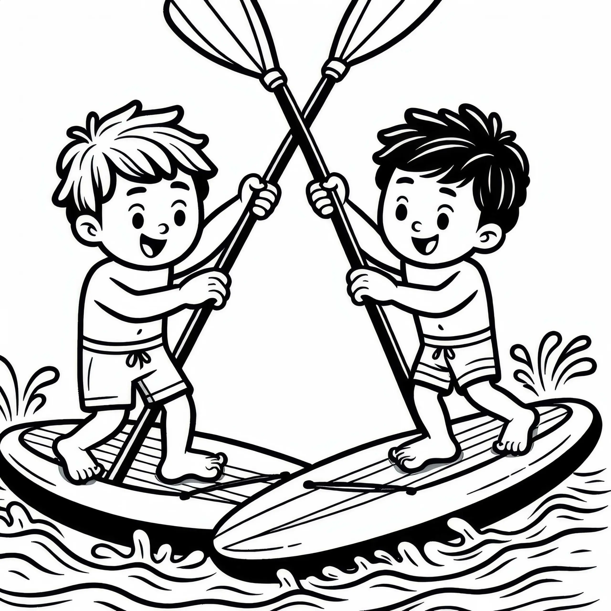 Zwei Paddler Wechseln Beim Stand-up-Paddling Spielerisch Ihre Bretter Auf Dem Wasser (Ausmalbild)