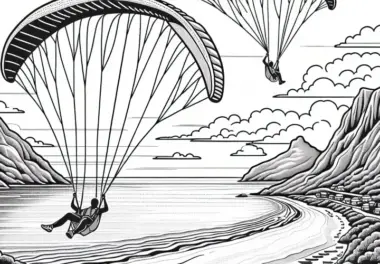 Zwei Paraglider Gleiten Über Küstenlandschaft – Ausmalbild Kostenlos