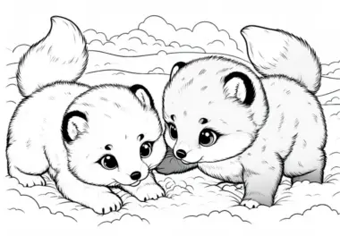 Zwei Polarfuchsjunge Spielen Miteinander Im Schnee – Ausmalbild Kostenlos