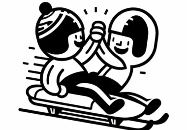 Zwei Rivalen beglückwünschen sich nach dem Rennrodelrennen – Malvorlage einfach kostenlos