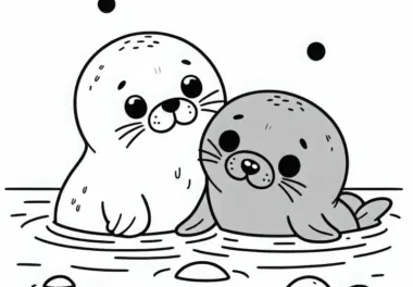 Zwei Robben Spielen Miteinander im Seichten Wasser – Ausmalbild Einfach Kostenlos