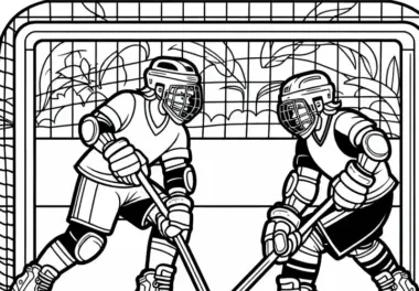 Zwei Rollhockey-Spieler liefern sich ein hartes Duell – Ausmalbild gratis