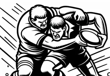 Zwei Rugby-Gegner stoßen in intensivem Zweikampf zusammen