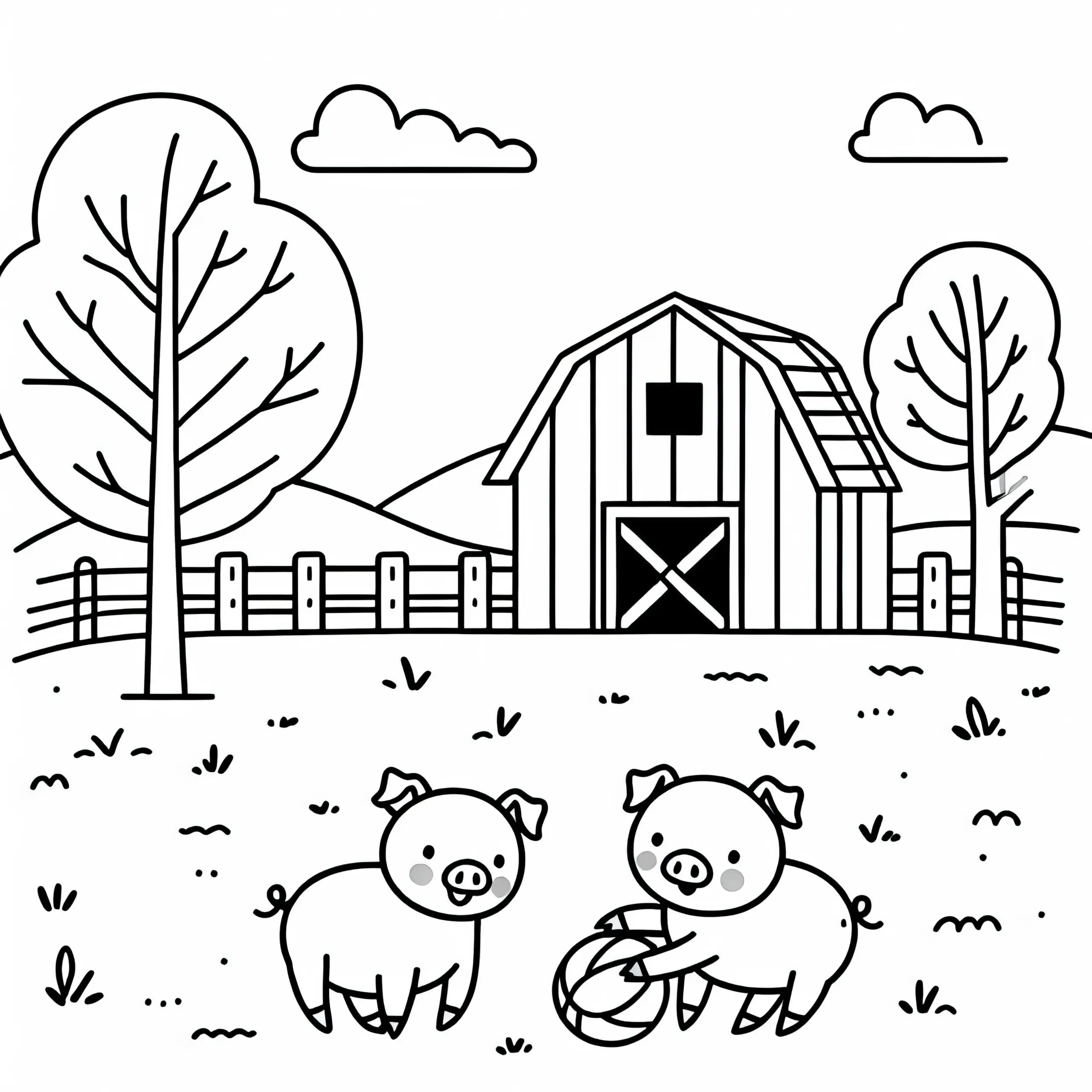 Zwei Schweine Spielen Mit Ball – Ausmalbild Kostenlos