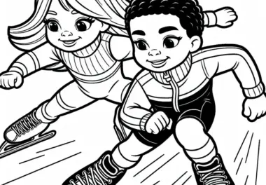 Zwei Speedskater liefern sich knappes Rennen um den ersten Platz – Ausmalbild gratis