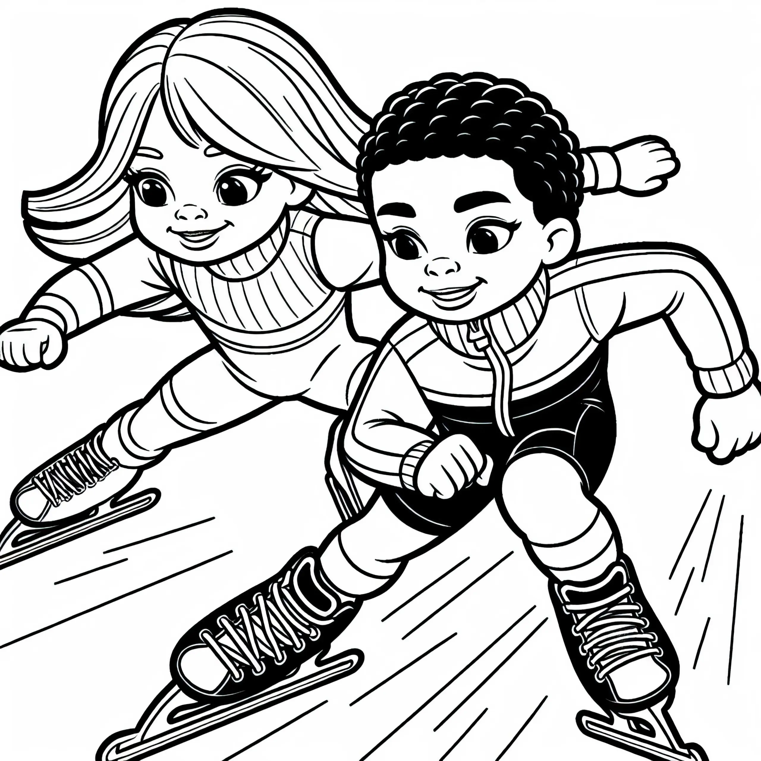 Zwei Speedskater liefern sich knappes Rennen um den ersten Platz – Ausmalbild gratis