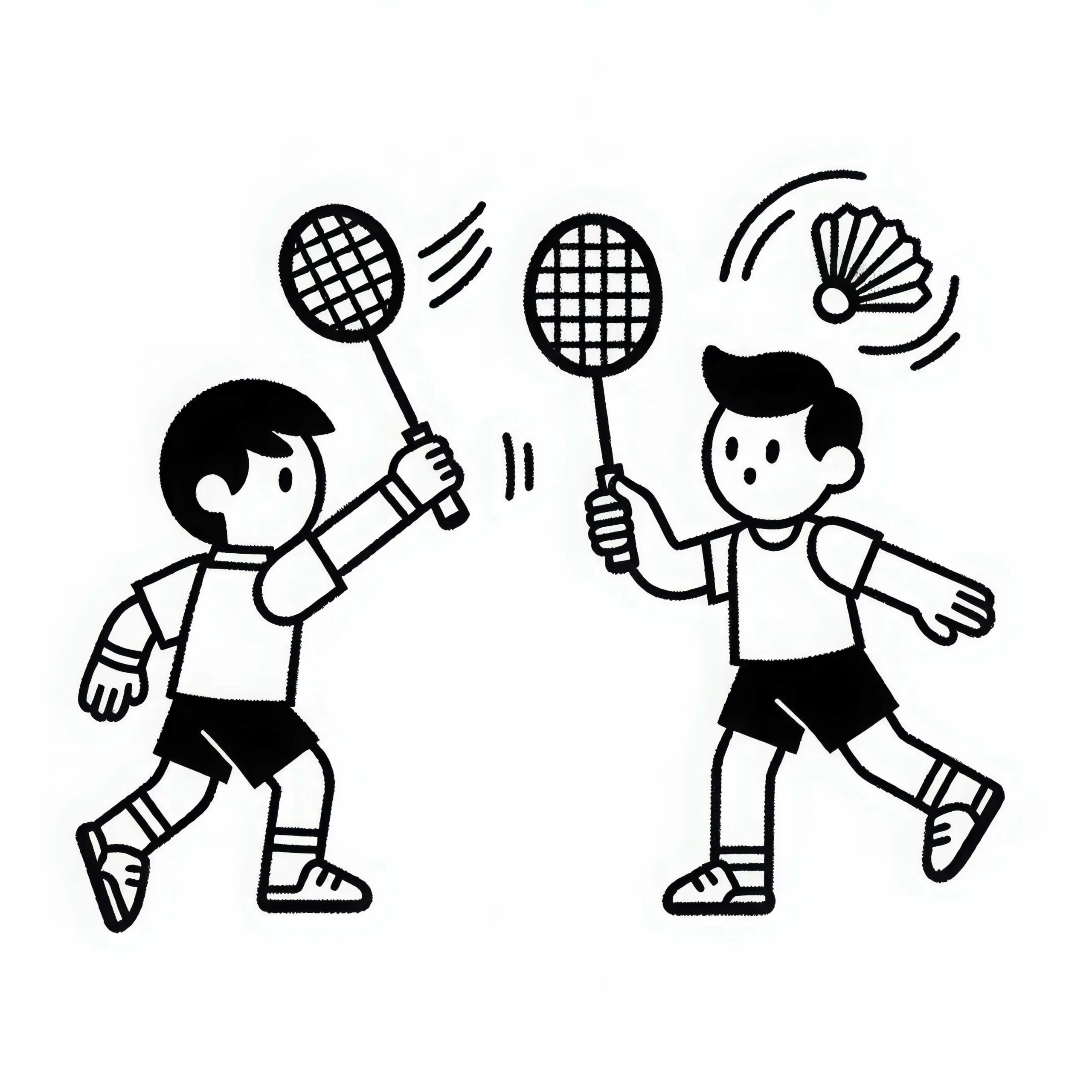 Zwei Spieler beim Badminton – Ausmalbild einfach kostenlos herunterladen und online ausmalen