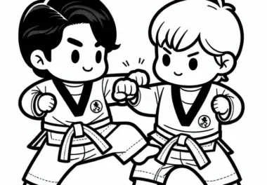 Zwei Taekwondo Kämpfer Blocken und Kontern – Malvorlage Gratis
