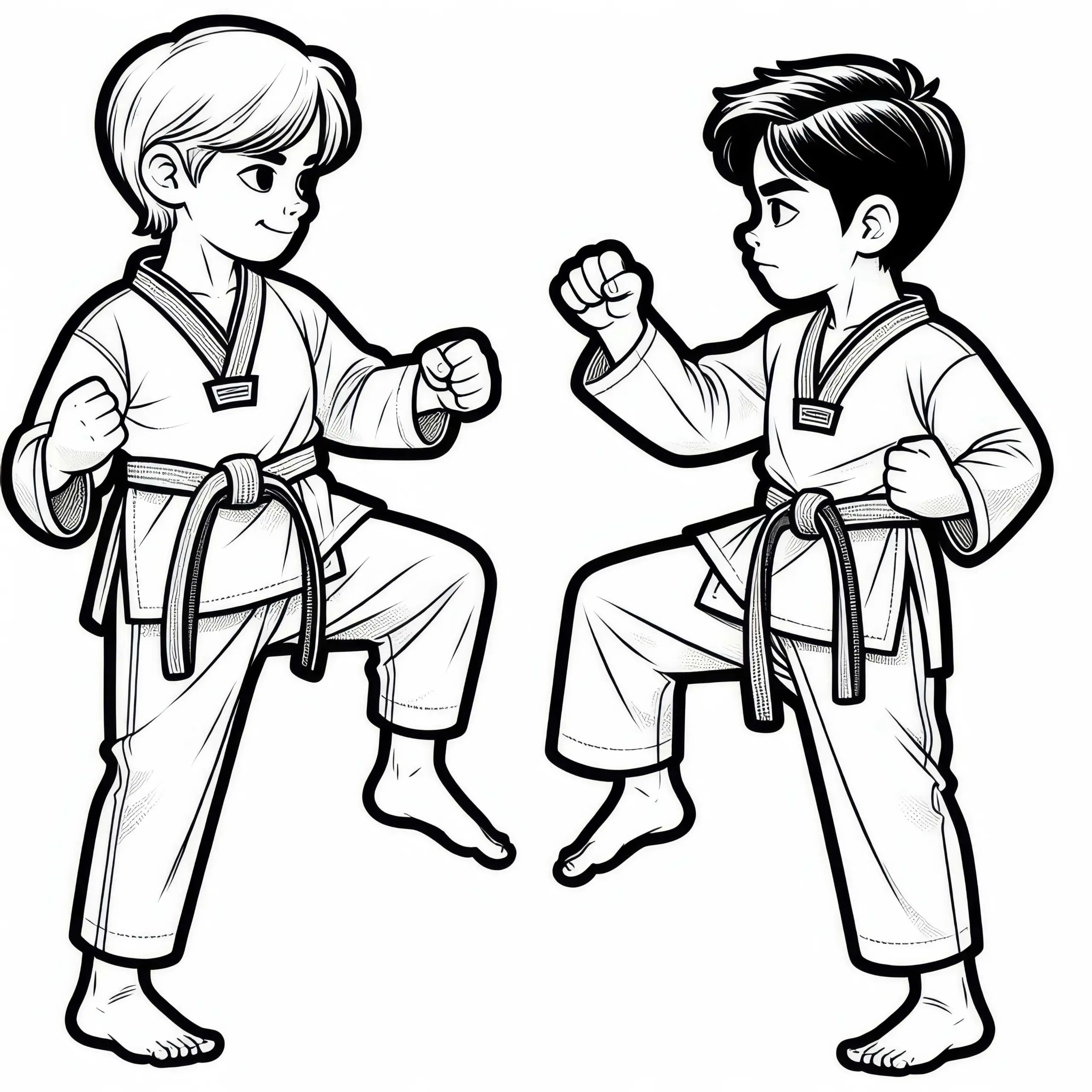 Zwei Taekwondo Kämpfer Stehen Sich In Kampfstellung Gegenüber – Ausmalbild Kostenlos