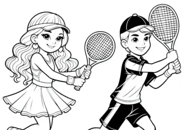 Zwei Tennisspieler als Ausmalbild kostenlos herunterladen