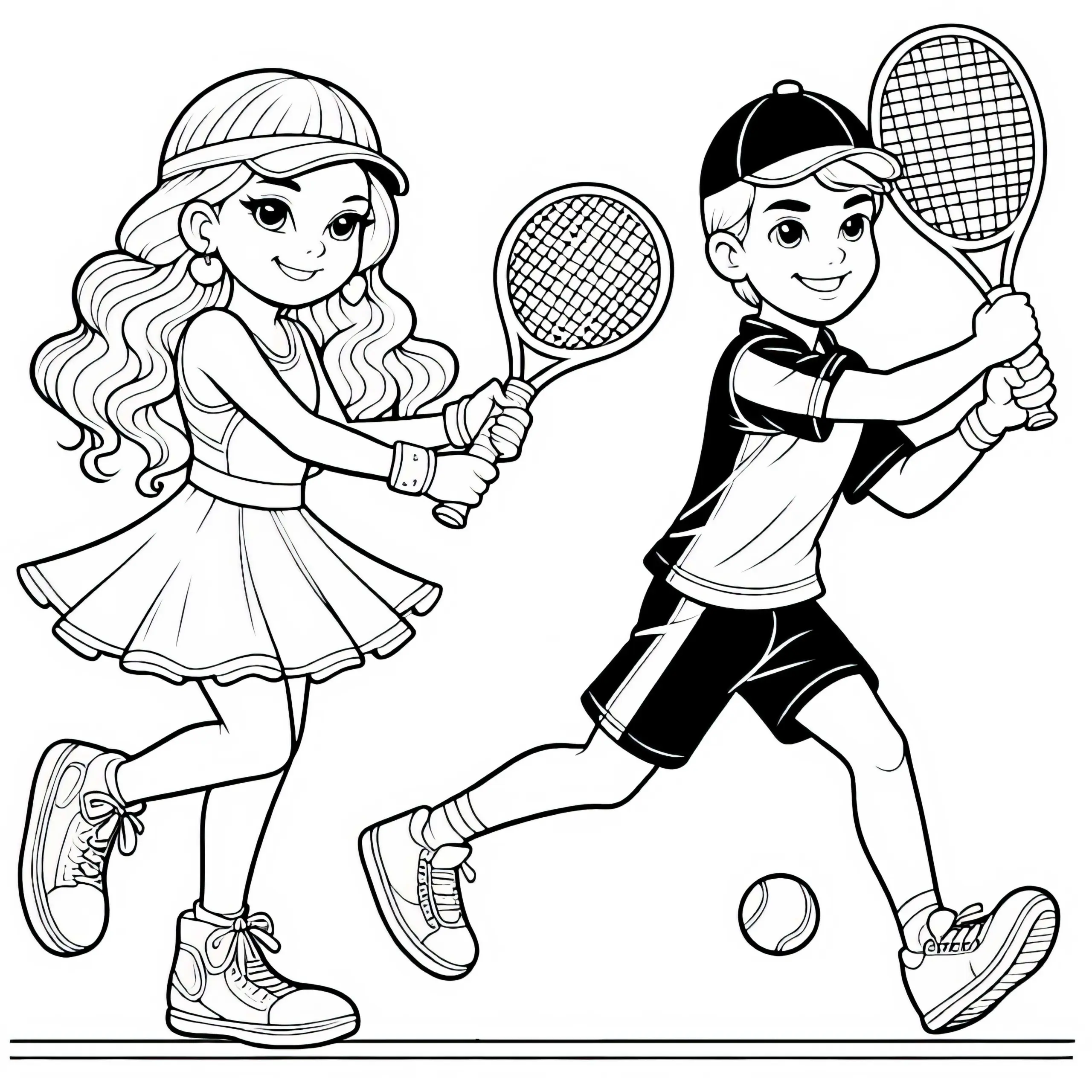 Zwei Tennisspieler als Ausmalbild kostenlos herunterladen