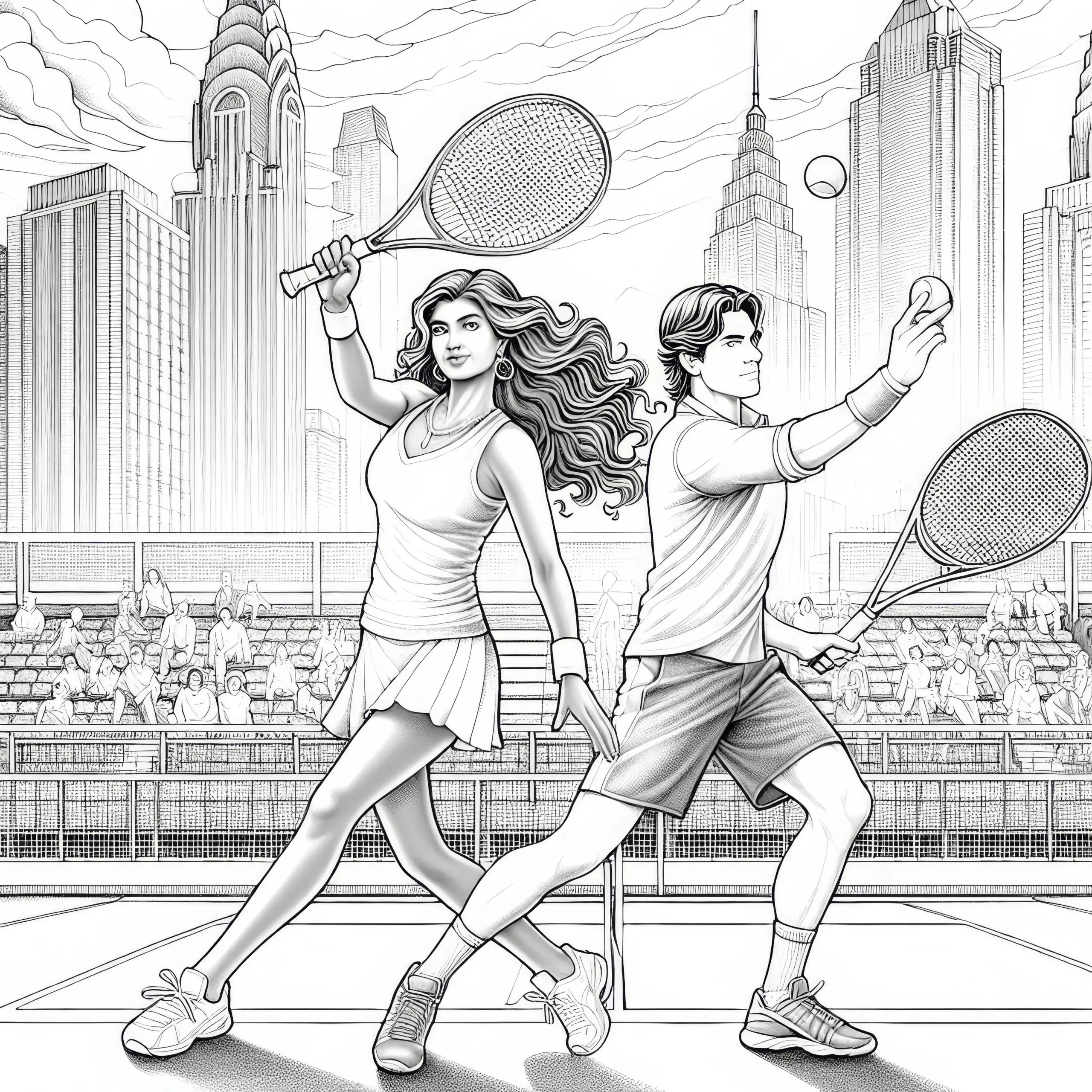 Zwei Tennisspieler Malvorlage Detailreich Gratis (Ausmalbild)