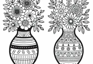 Zwei Vasen Nebeneinander Mit Verschiedenen Blüten Ausmalbild