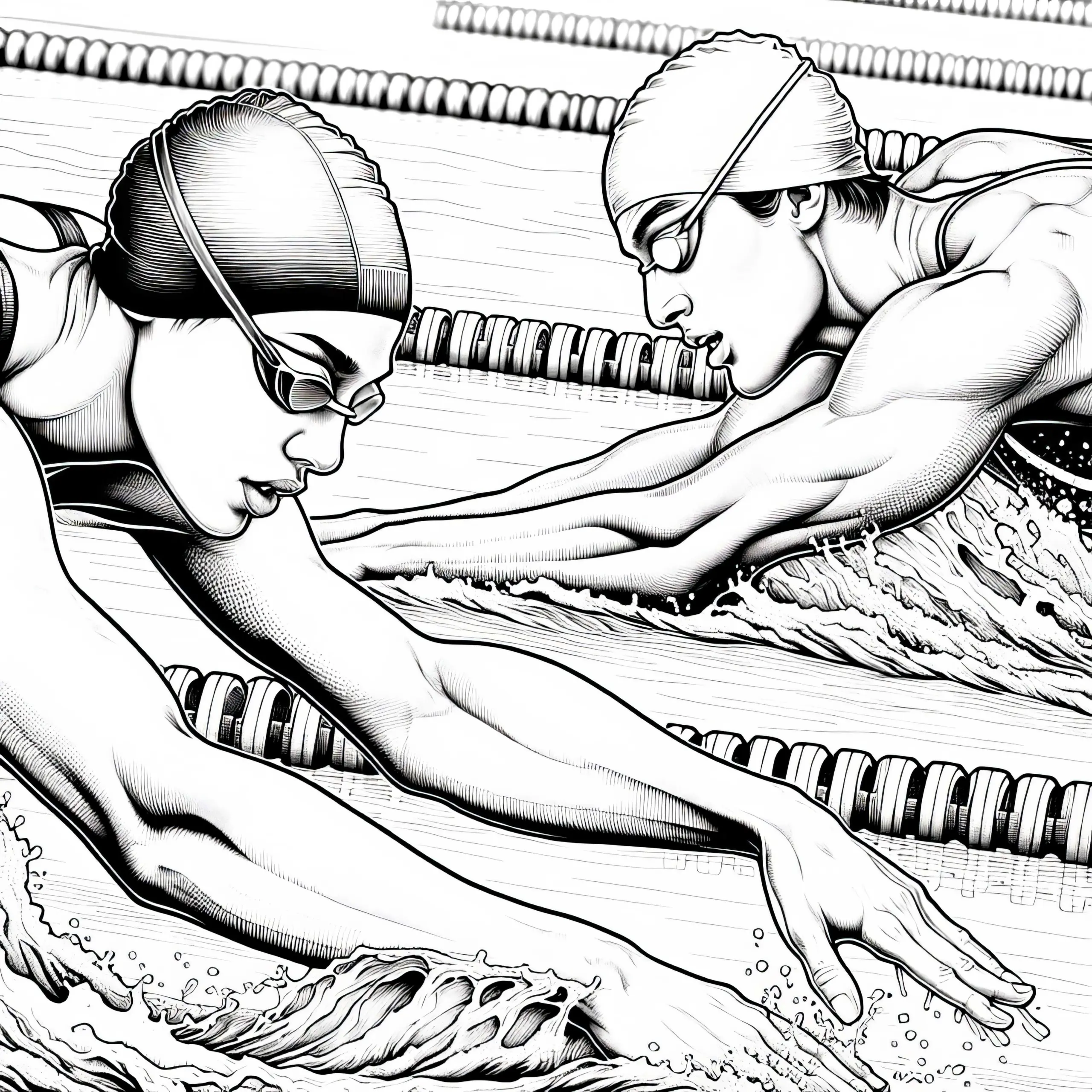 Zwei Wettkampfschwimmer Malvorlage – Detailreich und Gratis (Ausmalbild)