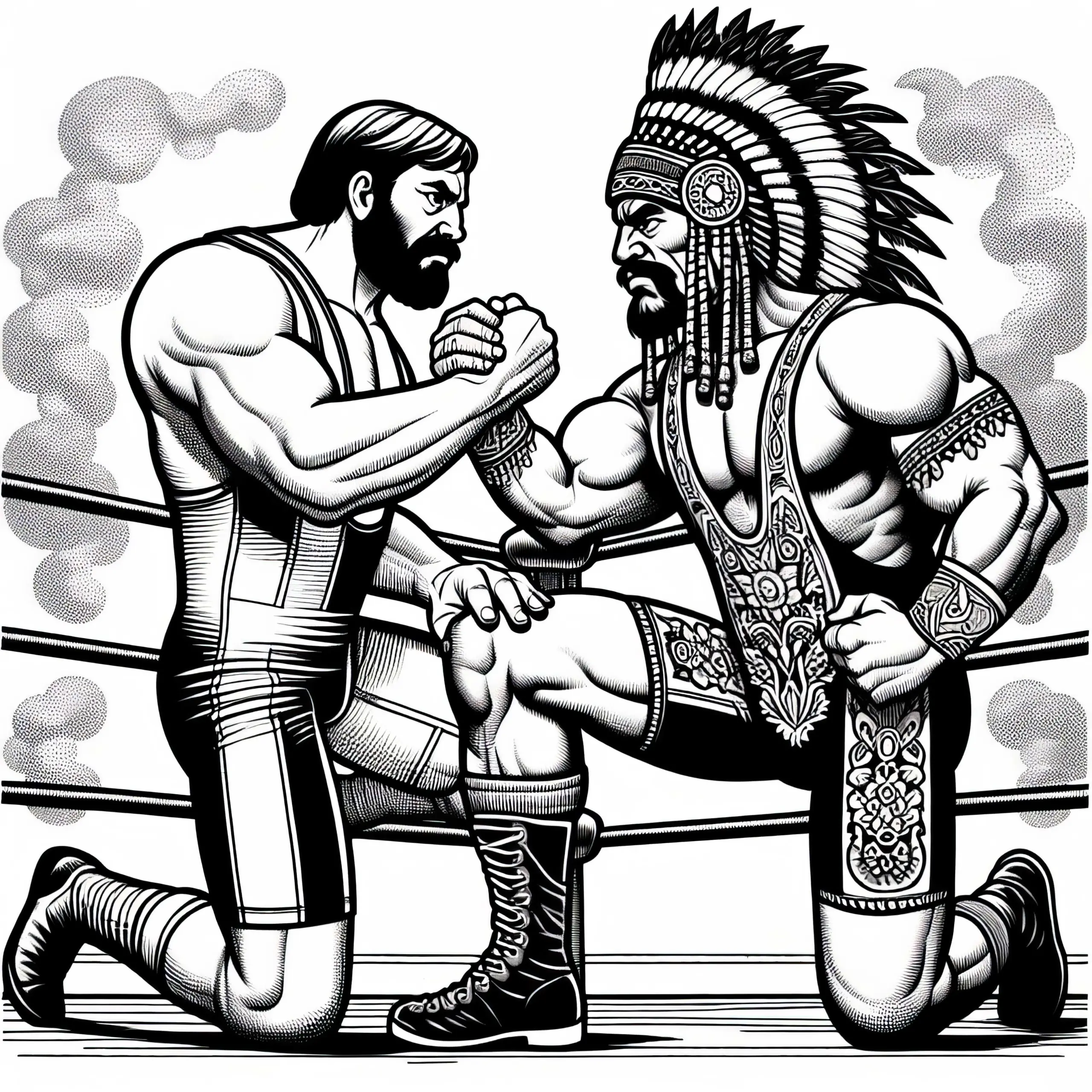 Zwei Wrestler Liefern Sich Kräftemessen In Der Mitte Des Rings – Malvorlage (Ausmalbild)