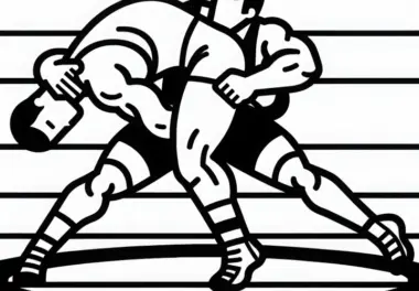 Zwei Wrestler liefern sich ein Kräftemessen – Malvorlage kostenlos
