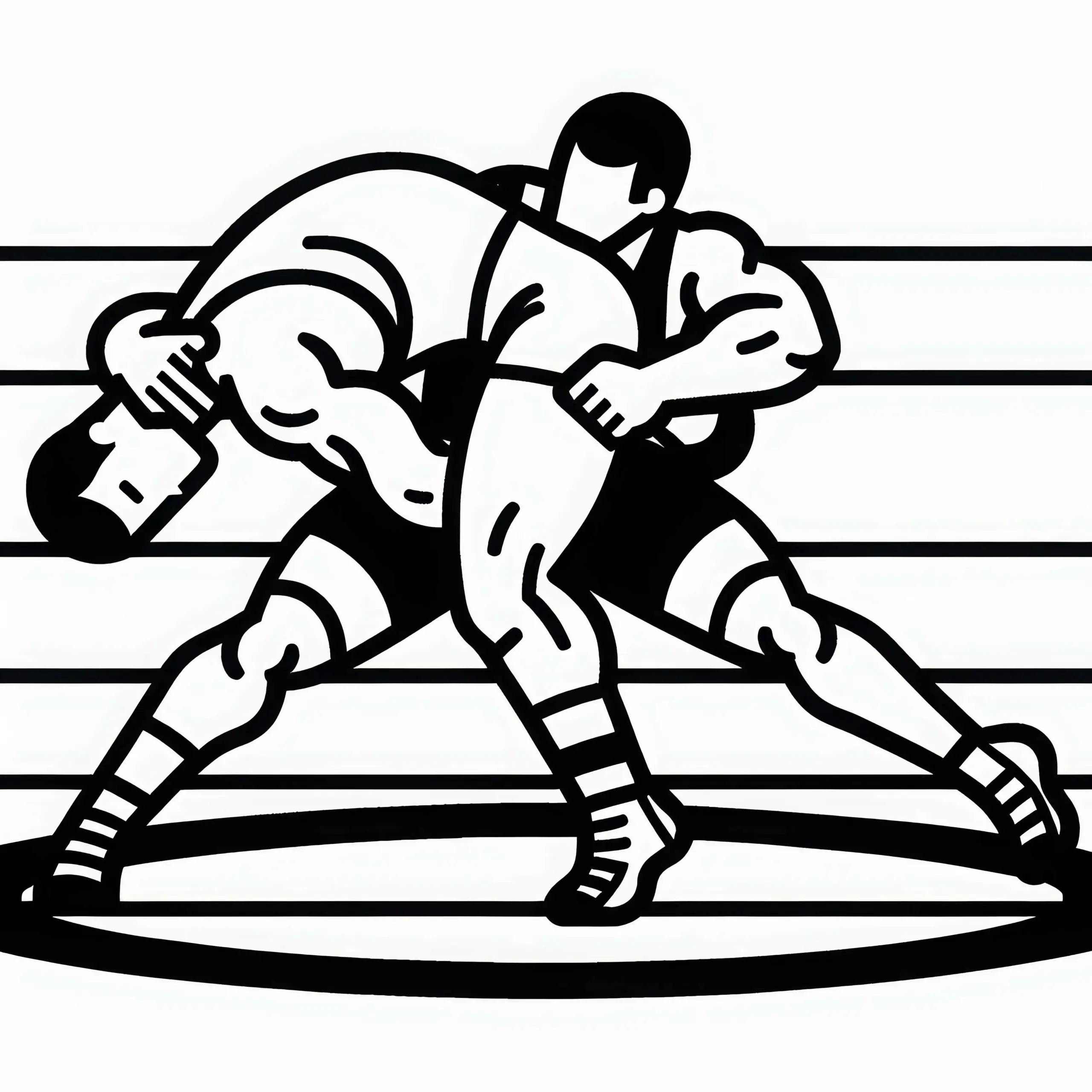 Zwei Wrestler liefern sich ein Kräftemessen – Malvorlage kostenlos (Ausmalbild)