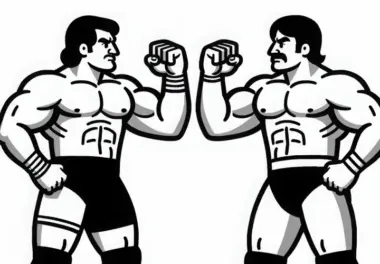 Zwei Wrestler stehen sich mit erhobenen Fäusten im Ring gegenüber – Ausmalbild kostenlos