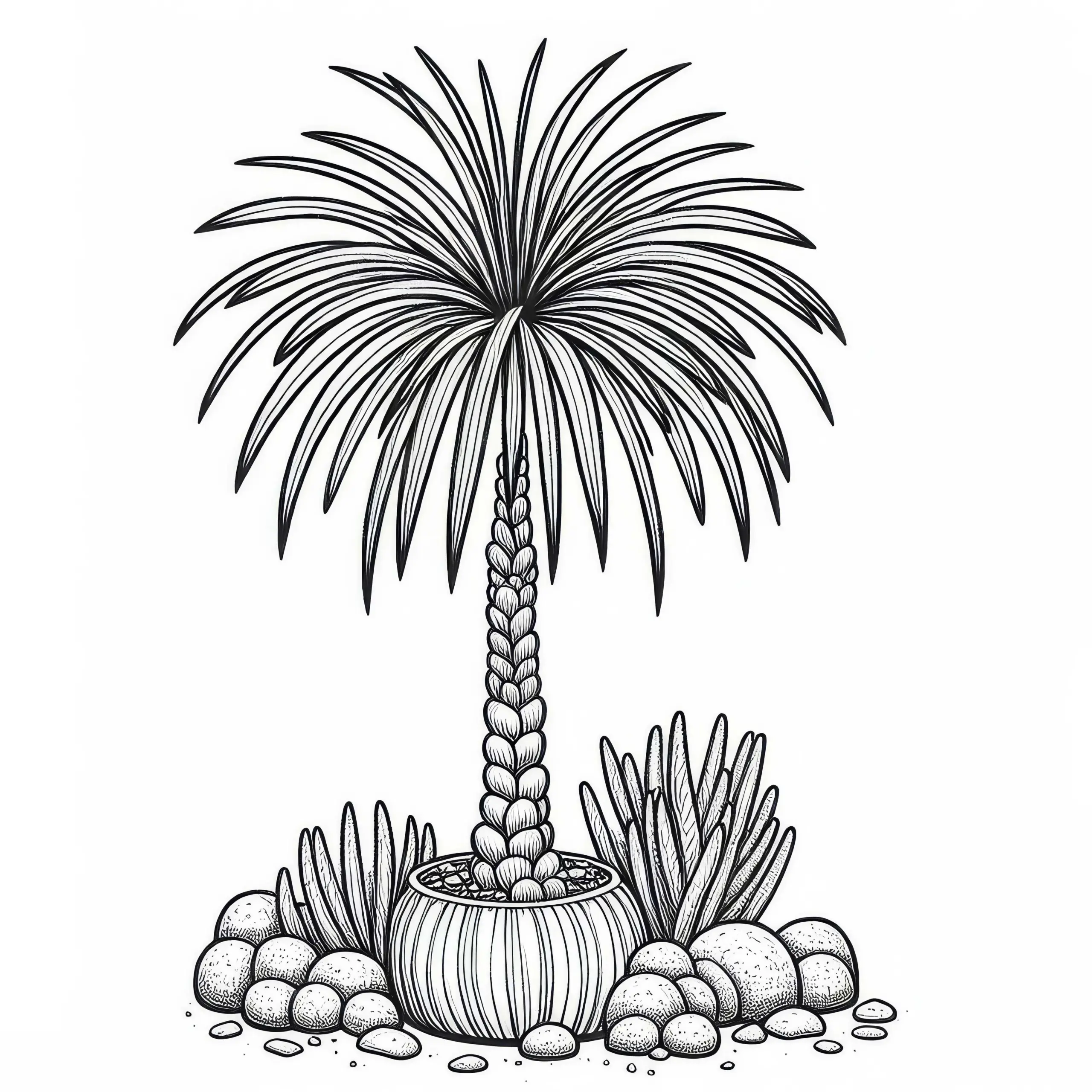 Ausmalbild der Zwergpalme (Chamaerops humilis) – Kostenloses Motiv zum Ausmalen